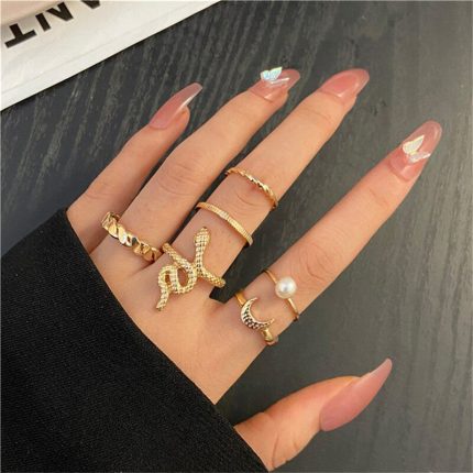 Gold Plated Snake Rings Set of 6 For Women - VAIRAVI