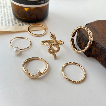 Gold Plated Snake Rings Set of 6 For Women - VAIRAVI
