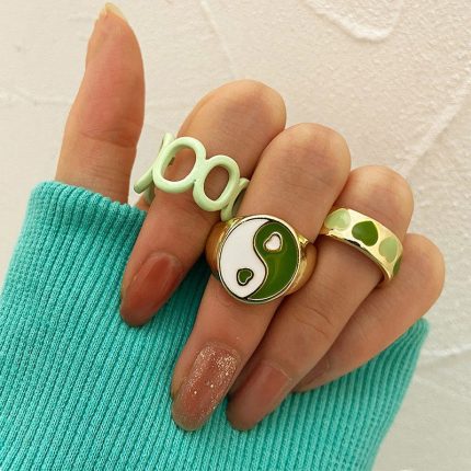 Gold Plated Green Stackable Rings Set of 3 For Women - VAIRAVI