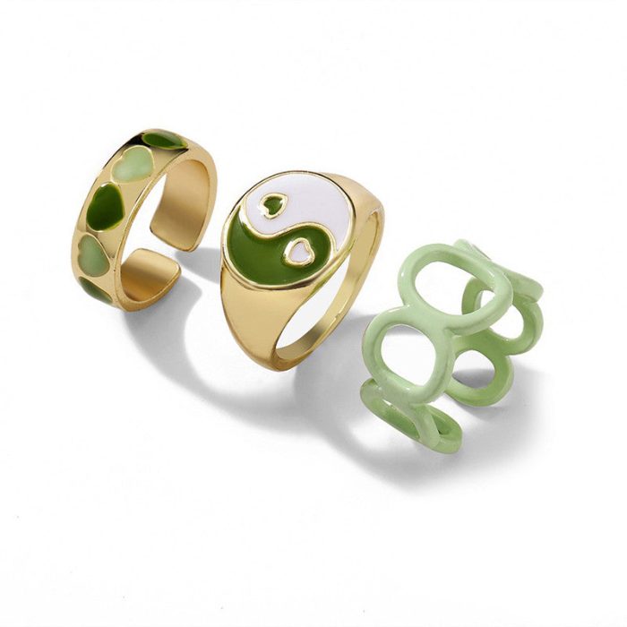 Gold Plated Green Stackable Rings Set of 3 For Women - VAIRAVI
