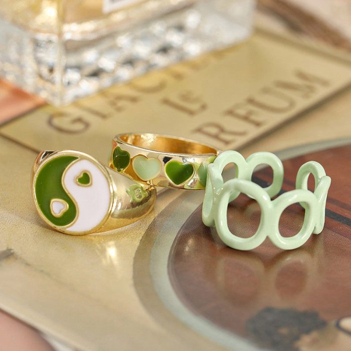 Gold Plated Green Stackable Rings Set of 3 For Women - VAIRAVI