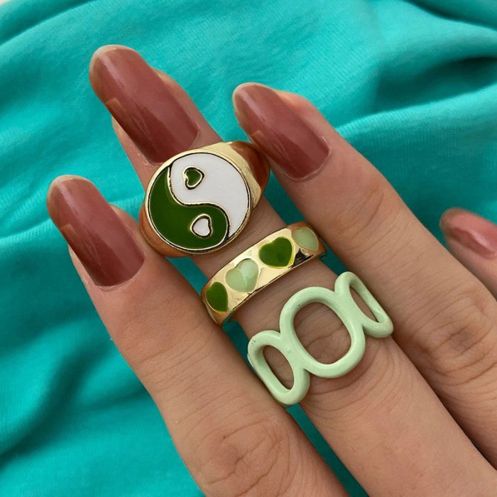 Gold Plated Green Stackable Rings Set of 3 For Women - VAIRAVI