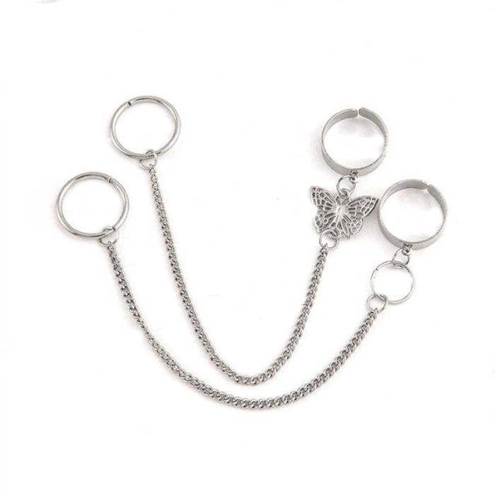 Silver Plated Silver-Toned Chain Ring Set of 2 For Women - VAIRAVI
