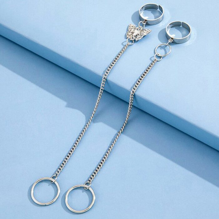 Silver Plated Silver-Toned Chain Ring Set of 2 For Women - VAIRAVI