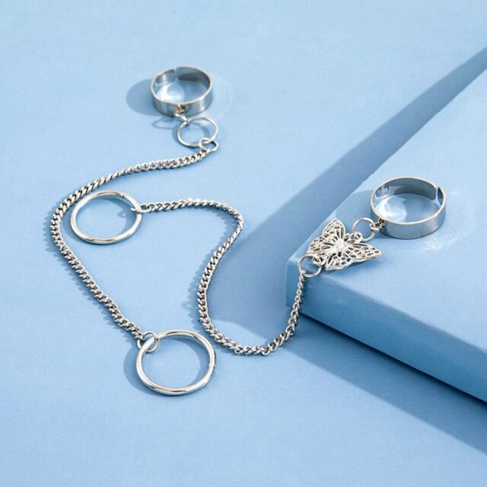 Silver Plated Silver-Toned Chain Ring Set of 2 For Women - VAIRAVI