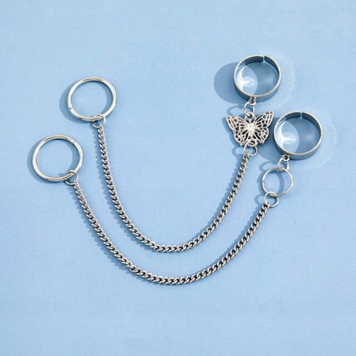 Silver Plated Silver-Toned Chain Ring Set of 2 For Women - VAIRAVI