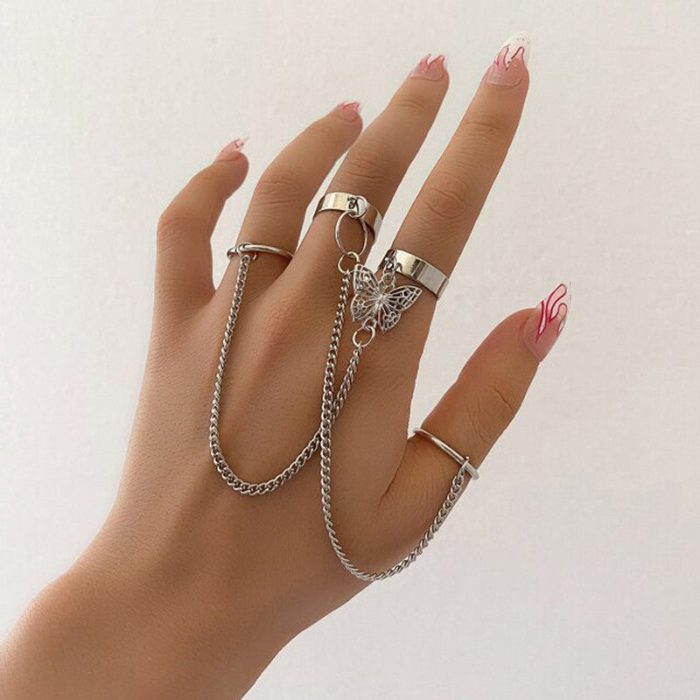Silver Plated Silver-Toned Chain Ring Set of 2 For Women - VAIRAVI