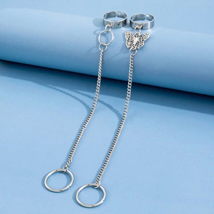 Silver Plated Silver-Toned Chain Ring Set of 2 For Women - VAIRAVI
