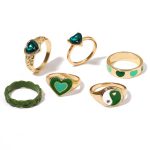 Gold Plated Green Stackable Rings Set of 6 For Women - VAIRAVI