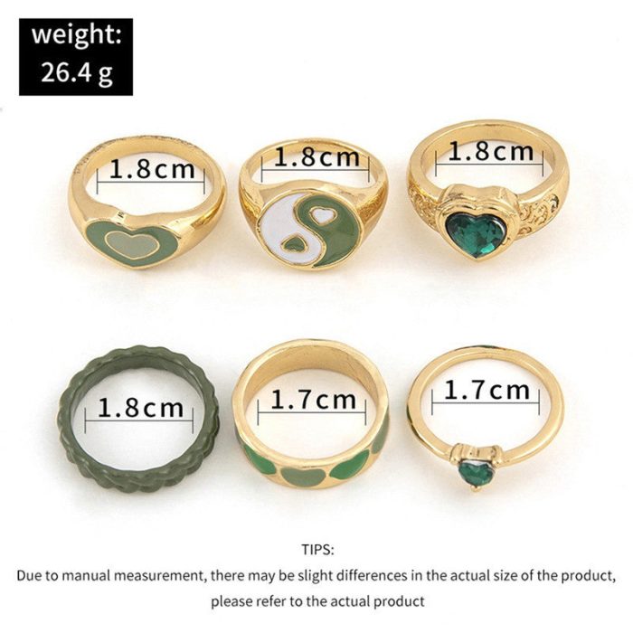 Gold Plated Green Stackable Rings Set of 6 For Women - VAIRAVI