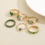 Gold Plated Green Stackable Rings Set of 6 For Women - VAIRAVI