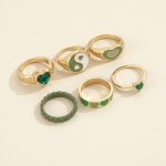 Gold Plated Green Stackable Rings Set of 6 For Women - VAIRAVI