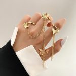 Gold Plated Gold Toned Butterfly Inspired Chain Rings Set of 2 For Women - VAIRAVI