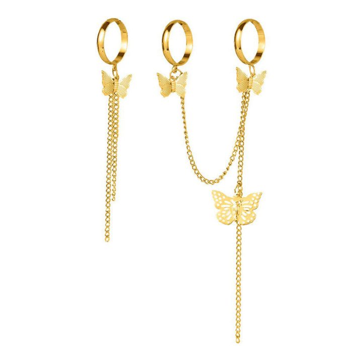 Gold Plated Gold Toned Butterfly Inspired Chain Rings Set of 2 For Women - VAIRAVI