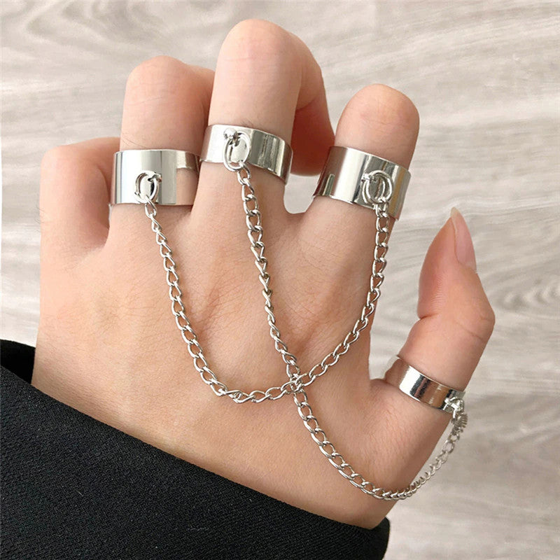 Silver-Toned Silver Plated Chain Rings Set of 2 For Women - VAIRAVI Silver-Toned Silver Plated Chain Rings Set of 2 For Women - VAIRAVI