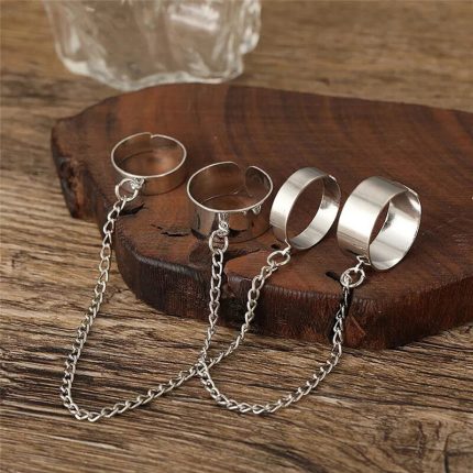 Silver-Toned Silver Plated Chain Rings Set of 2 For Women - VAIRAVI