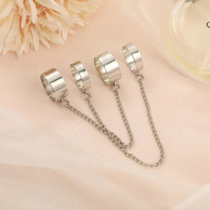 Silver-Toned Silver Plated Chain Rings Set of 2 For Women - VAIRAVI
