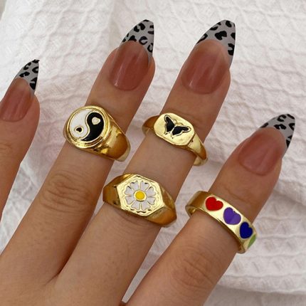 Multicolour Flower inspired Contemporary Stackable Rings Set of 4 For Women - VAIRAVI