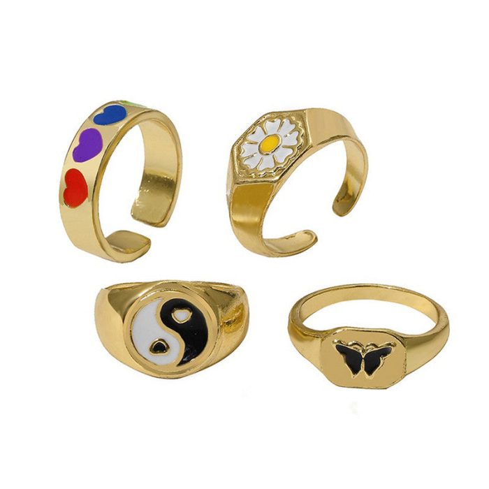 Multicolour Flower inspired Contemporary Stackable Rings Set of 4 For Women - VAIRAVI