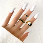 Black Gold Plated Yin-Yang inspired Stackable Rings Set of 3 For Women - VAIRAVI