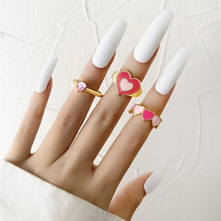 Pink Gold Plated Hearts inspired Stackable Rings Set of 3 For Women - VAIRAVI
