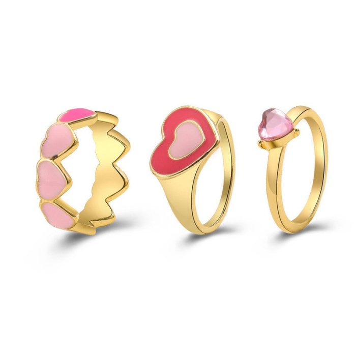 Pink Gold Plated Hearts inspired Stackable Rings Set of 3 For Women - VAIRAVI