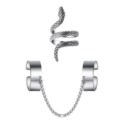 Silver Plated Snake inspired Contemporary Chain Rings Set of 2 For Women - VAIRAVI