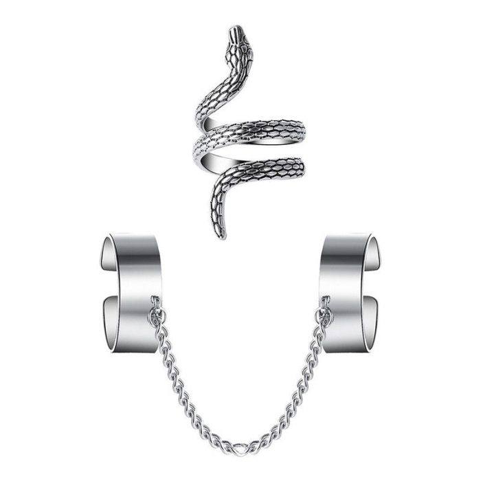 Silver Plated Snake inspired Contemporary Chain Rings Set of 2 For Women - VAIRAVI