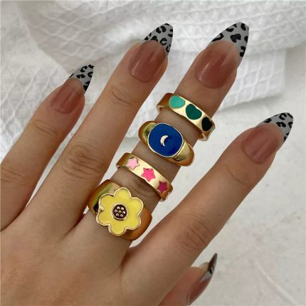 Gold Plated Multicolour Contemporary Stackable Rings Set of 4 For Women - VAIRAVI