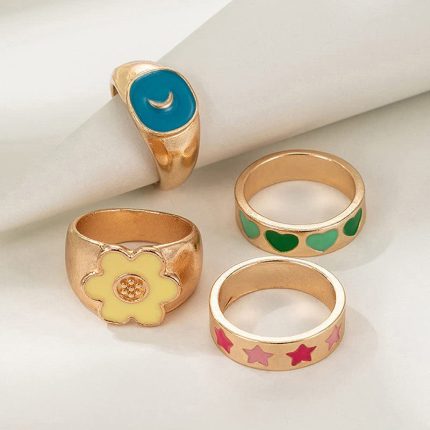 Gold Plated Multicolour Contemporary Stackable Rings Set of 4 For Women - VAIRAVI