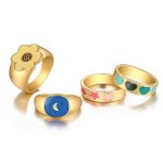 Gold Plated Multicolour Contemporary Stackable Rings Set of 4 For Women - VAIRAVI