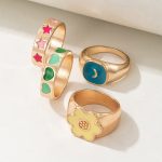 Gold Plated Multicolour Contemporary Stackable Rings Set of 4 For Women - VAIRAVI