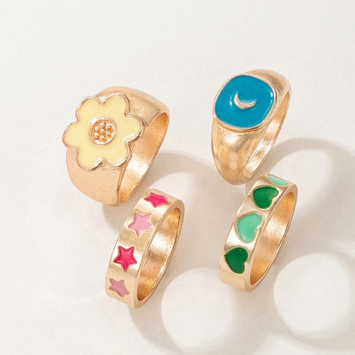 Gold Plated Multicolour Contemporary Stackable Rings Set of 4 For Women - VAIRAVI