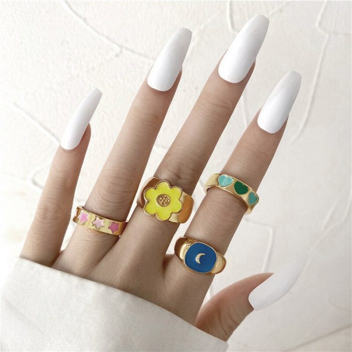 Gold Plated Multicolour Contemporary Stackable Rings Set of 4 For Women - VAIRAVI