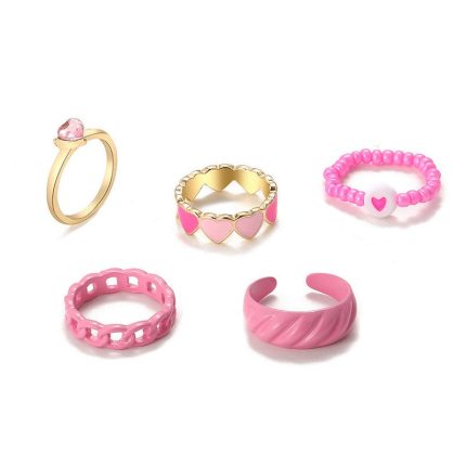 Pink Gold Plated Hearts Stackable Rings Set of 5 For Women - VAIRAVI