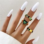 Green Gold Plated Hearts Stackable Rings Set of 3 For Women - VAIRAVI