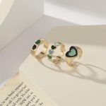 Green Gold Plated Hearts Stackable Rings Set of 3 For Women - VAIRAVI
