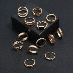 Gold Plated Contemporary Stackable Rings Set of 13 - VAIRAVI