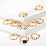 Gold Plated Contemporary Stackable Rings Set of 13 - VAIRAVI