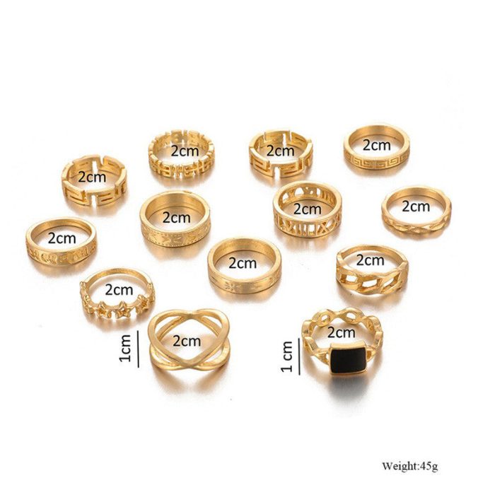 Gold Plated Contemporary Stackable Rings Set of 13 - VAIRAVI