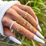 Set of 10 Gold Plated Adjustable Floral Finger Ring For Women - VAIRAVI