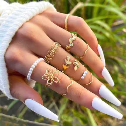 Set of 10 Gold Plated Adjustable Floral Finger Ring For Women - VAIRAVI