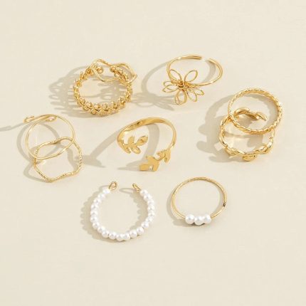Set of 10 Gold Plated Adjustable Floral Finger Ring For Women - VAIRAVI