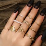Women Set of 10 Gold Plated Adjustable Floral Finger Ring - VAIRAVI