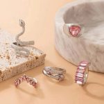 Silver Plated Pink Stone Studded Heart-Snake Inspired Stackable Rings Set of 5 - VAIRAVI