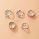 Silver Plated Pink Stone Studded Heart-Snake Inspired Stackable Rings Set of 5 - VAIRAVI