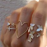 Gold Plated Contemporary Butterfly-Heart Stackable Rings Set of 5 For Women - VAIRAVI
