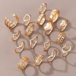 Women Gold Plated Contemporary Stackable Rings Set of 17 - VAIRAVI