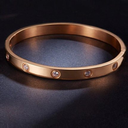 Stainless Steel Contemporary Rose Gold Plated Love AD Bracelet For Women - VAIRAVI