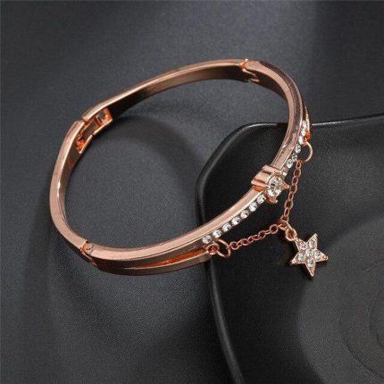 Rose Gold Plated Star inspired Stone Studded Korean Bracelet For Women and Girls - VAIRAVI